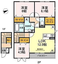 セジュール西条A 3LDKの間取図画像