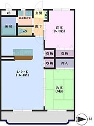 サンリアA 2LDKの間取図画像