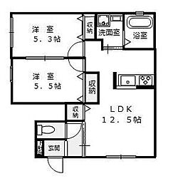ルシエル西条 2LDKの間取図画像