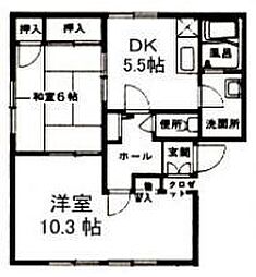 光ハウスA 2DKの間取図画像