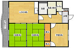 JR可部線 七軒茶屋駅 徒歩11分の賃貸マンション 2階3LDKの間取り