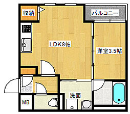 広島電鉄1系統 宇品3丁目駅 徒歩3分の賃貸マンション 2階ワンルームの間取り