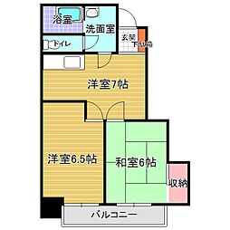 広島電鉄2系統 本川町駅 徒歩2分の賃貸マンション 7階2DKの間取り