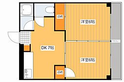 広島電鉄8系統 舟入川口町駅 徒歩1分の賃貸マンション 3階2DKの間取り