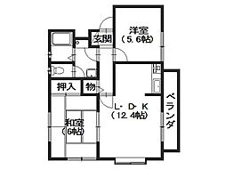 JR可部線 安芸長束駅 徒歩26分の賃貸アパート 2階2LDKの間取り