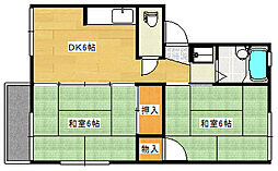 広島電鉄宮島線 井口駅 徒歩20分の賃貸アパート 2階2DKの間取り