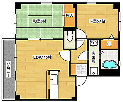JR山陽本線 向洋駅 徒歩20分の賃貸アパート 3階2LDKの間取り