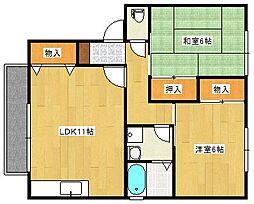 広島電鉄宮島線 草津駅 徒歩14分の賃貸アパート 2階2LDKの間取り