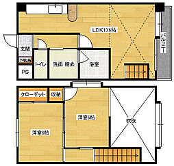 JR可部線 古市橋駅 徒歩5分の賃貸マンション 5階2LDKの間取り