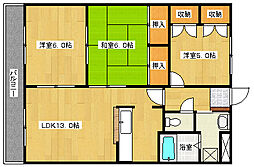 JR可部線 緑井駅 徒歩18分の賃貸マンション 3階3LDKの間取り