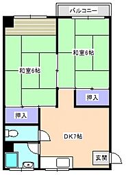 広島電鉄9系統 白島駅 徒歩3分の賃貸マンション 4階2DKの間取り