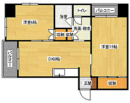 広島電鉄5系統 比治山橋駅 徒歩10分の賃貸マンション 5階2DKの間取り
