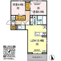 広島高速交通アストラムライン 大原駅 徒歩12分の賃貸アパート 3階2LDKの間取り