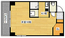 広島電鉄2系統 稲荷町駅 徒歩3分の賃貸マンション 4階ワンルームの間取り