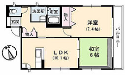 JR可部線 中島駅 徒歩11分の賃貸アパート 1階2LDKの間取り