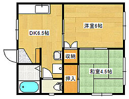 JR山陽本線 向洋駅 徒歩7分の賃貸アパート 2階2DKの間取り