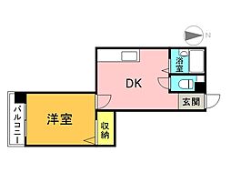 広島電鉄8系統 寺町駅 徒歩7分の賃貸マンション 3階1DKの間取り