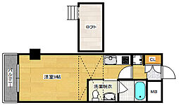 広島電鉄8系統 舟入本町駅 徒歩1分の賃貸マンション 2階ワンルームの間取り