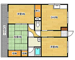 JR可部線 緑井駅 徒歩6分の賃貸マンション 3階3DKの間取り