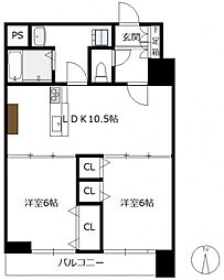 広島電鉄2系統 天満町駅 徒歩5分の賃貸マンション 5階2LDKの間取り
