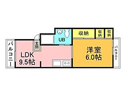 広島電鉄1系統 宇品4丁目駅 徒歩5分の賃貸マンション 2階1LDKの間取り
