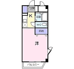 JR可部線 上八木駅 徒歩5分の賃貸マンション 4階1Kの間取り