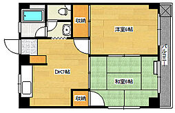 広島電鉄1系統 皆実町六丁目駅 徒歩4分の賃貸アパート 2階2DKの間取り