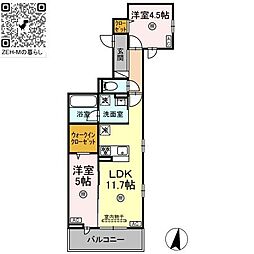 JR芸備線 矢賀駅 徒歩22分の賃貸アパート 2階2LDKの間取り