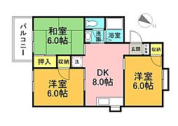広島高速交通アストラムライン 祇園新橋北駅 徒歩4分の賃貸マンション 2階3DKの間取り