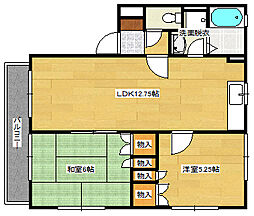 JR芸備線 矢賀駅 徒歩23分の賃貸アパート 1階2LDKの間取り