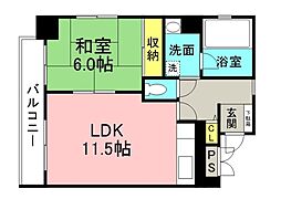 広島電鉄1系統 鷹野橋駅 徒歩9分の賃貸マンション 6階1LDKの間取り