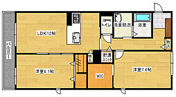 JR芸備線 安芸矢口駅 徒歩17分の賃貸マンション 3階2LDKの間取り
