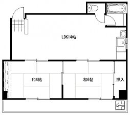 広島電鉄2系統 十日市町駅 徒歩4分の賃貸マンション 2階2LDKの間取り