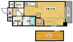 広島電鉄1系統 鷹野橋駅 徒歩4分の賃貸マンション 2階ワンルームの間取り