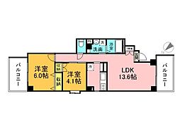 JR山陽本線 広島駅 徒歩11分の賃貸マンション 6階2LDKの間取り