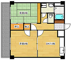 広島電鉄宮島線 古江駅 徒歩1分の賃貸マンション 6階2DKの間取り