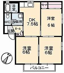 JR可部線 七軒茶屋駅 徒歩3分の賃貸アパート 2階3DKの間取り