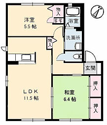 JR可部線 安芸長束駅 徒歩26分の賃貸アパート 1階2LDKの間取り