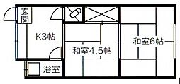 JR山陽本線 広島駅 徒歩8分の賃貸マンション 2階2Kの間取り