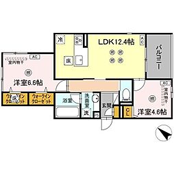 広島電鉄宮島線 高須駅 徒歩6分の賃貸アパート 1階2LDKの間取り