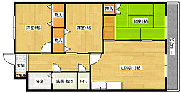 JR可部線 下祇園駅 徒歩15分の賃貸マンション 2階3LDKの間取り