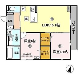 広島高速交通アストラムライン 祇園新橋北駅 徒歩10分の賃貸アパート 1階2LDKの間取り