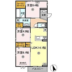 JR可部線 下祇園駅 徒歩8分の賃貸アパート 2階3LDKの間取り