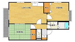 JR芸備線 矢賀駅 徒歩33分の賃貸アパート 2階2LDKの間取り