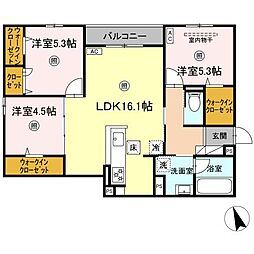 JR可部線 下祇園駅 徒歩8分の賃貸アパート 1階3LDKの間取り