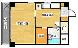 JR山陽本線 向洋駅 徒歩23分の賃貸マンション 2階1DKの間取り