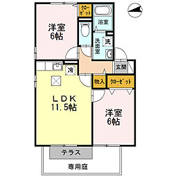 JR芸備線 玖村駅 徒歩2分の賃貸アパート 1階2LDKの間取り