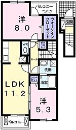 JR可部線 中島駅 徒歩13分の賃貸アパート 2階2LDKの間取り