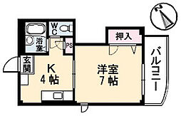 広島高速交通アストラムライン 古市駅 徒歩7分の賃貸マンション 2階1Kの間取り