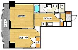 広島電鉄5系統 比治山下駅 徒歩3分の賃貸マンション 9階1DKの間取り